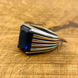 Men's Blue Sapphire Stone Silver Ring - TryAladdin