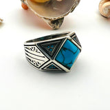 Men's Blue Turquoise Gemstone Handmade Silver Ring - TryAladdin