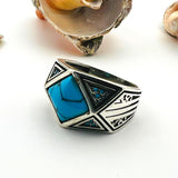 Men's Blue Turquoise Gemstone Handmade Silver Ring - TryAladdin