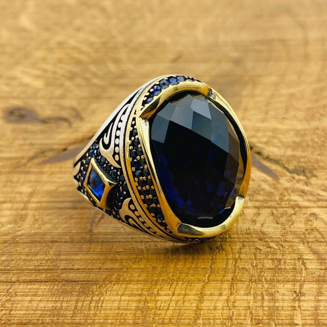 Men's Blue Zircon Ottoman Ring - TryAladdin