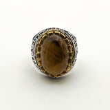 Men's Brown Agate Silver Ring - TryAladdin