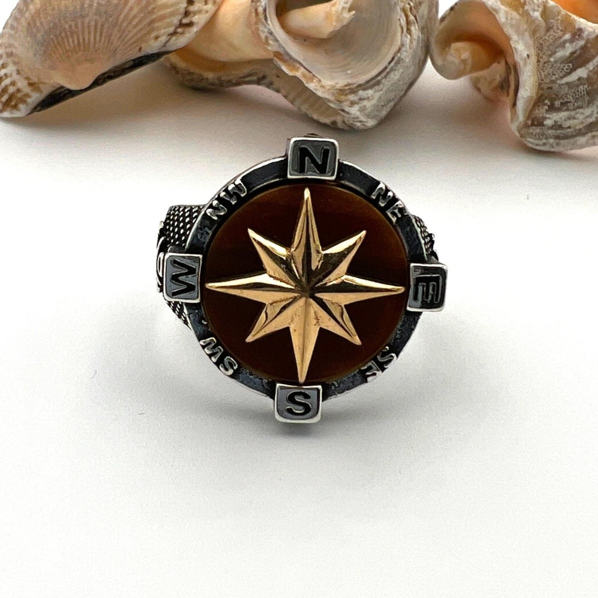 Men's Brown Agate Stone Silver Ring - TryAladdin