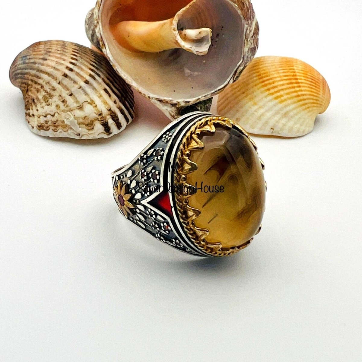 Men's Brown Agate Stone Silver Ring - TryAladdin