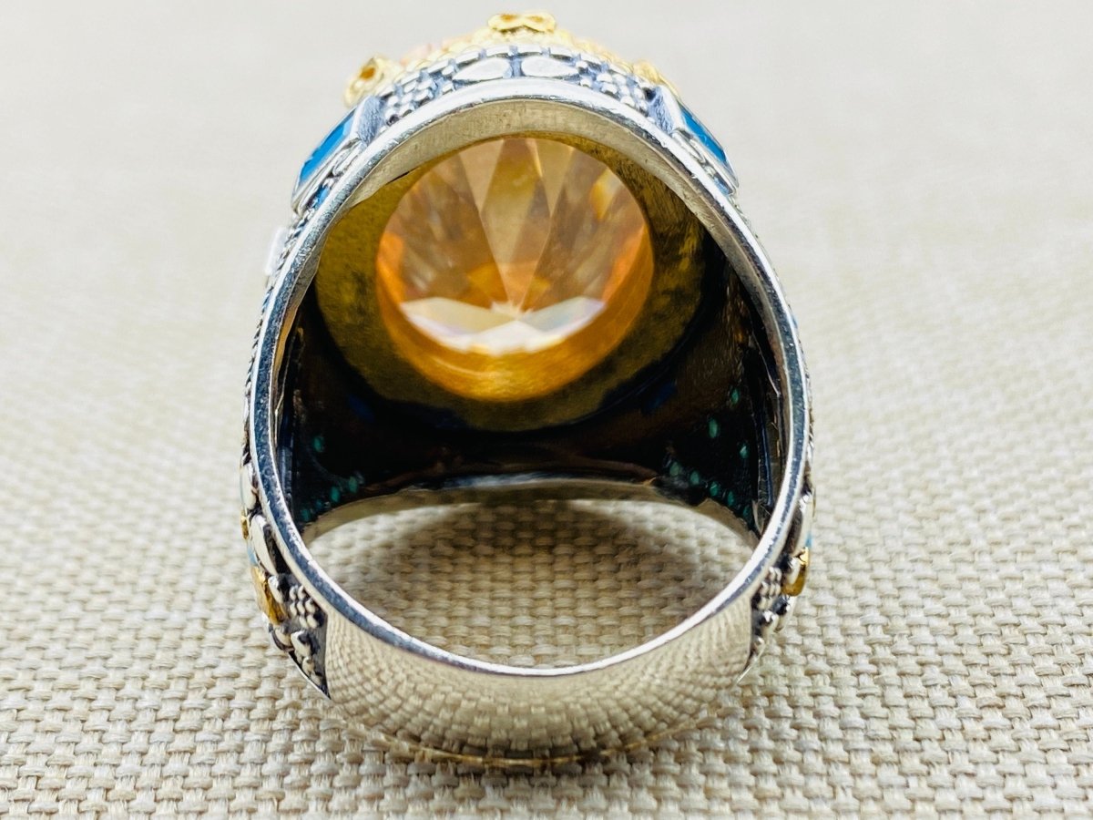 Men's Champagne Citrine Stone Silver Ring - TryAladdin