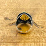 Men's Citrine Compass Silver Ring - TryAladdin