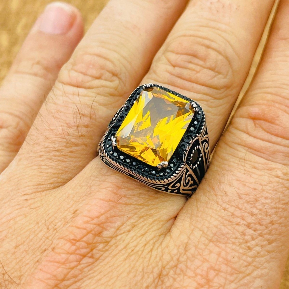 Men's Citrine Silver Ring - TryAladdin