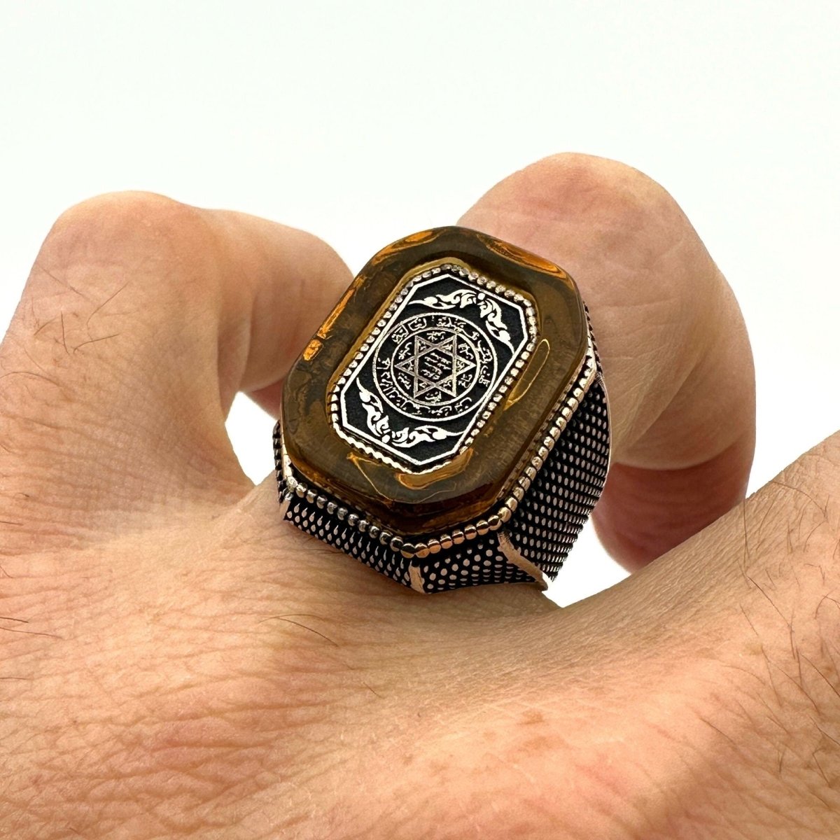 Men's Double Head Eagle Selcuklu Design Silver Ring - TryAladdin