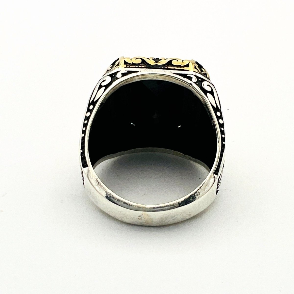 Men's Embroidered Onyx Silver Ring - TryAladdin