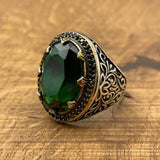 Men's Emerald Silver Ring - TryAladdin