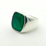 Men's Green Agate Gemstone Silver Ring - TryAladdin