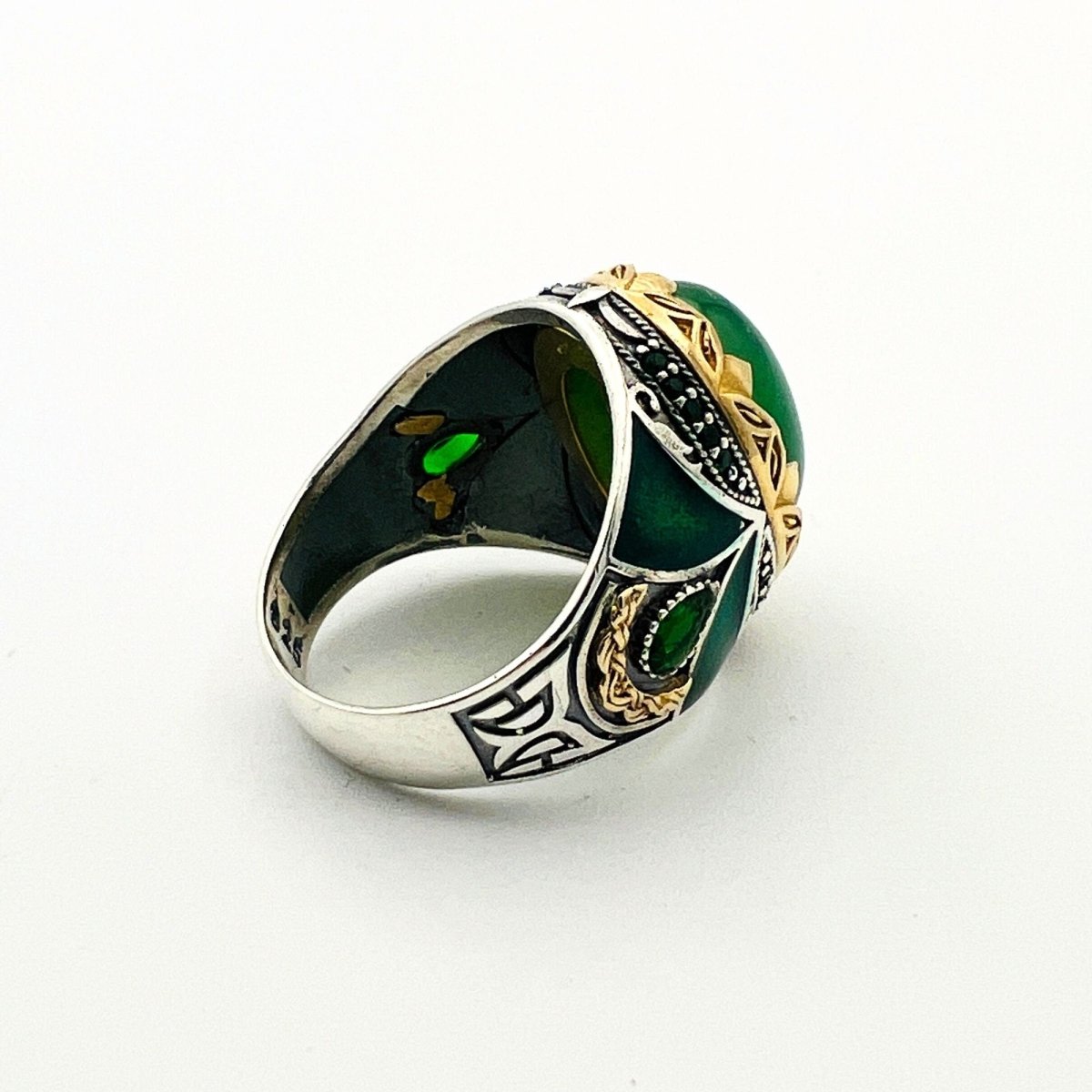 Men's Green Agate Silver Ring - TryAladdin