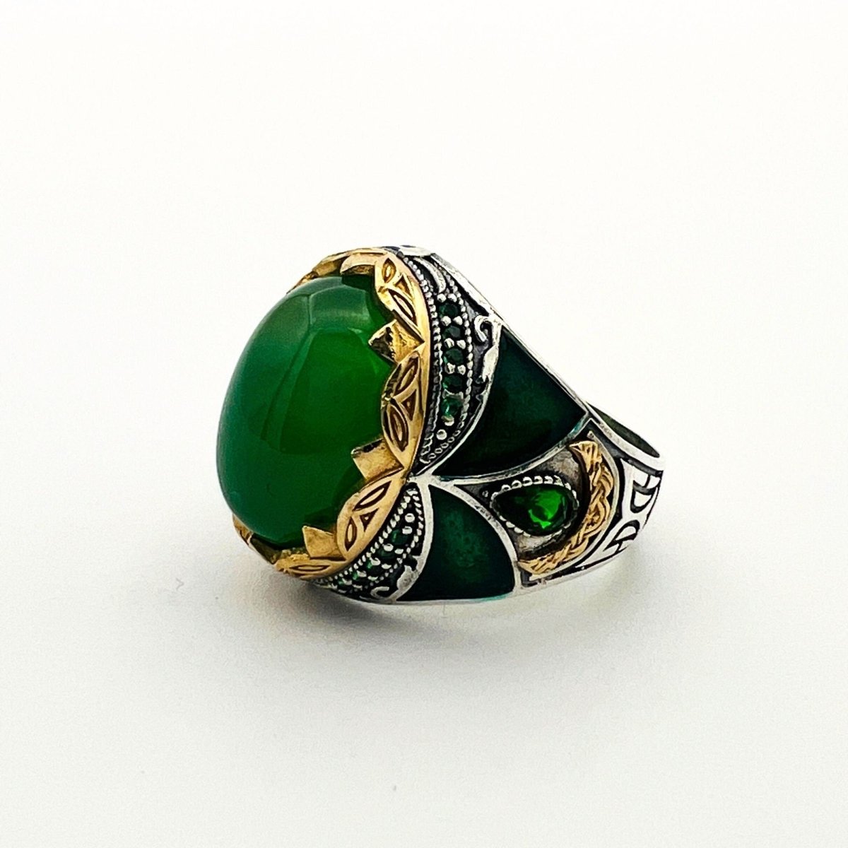 Men's Green Agate Silver Ring - TryAladdin