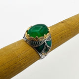 Men's Green Agate Silver Ring - TryAladdin