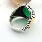 Men's Green Agate Stone Silver Ring - TryAladdin