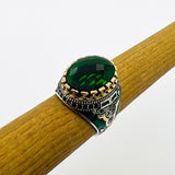 Men's Green Emerald Silver Ring - TryAladdin