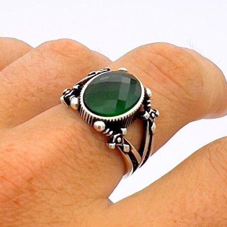 Men's Green Emerald Sterling Silver Ring - TryAladdin