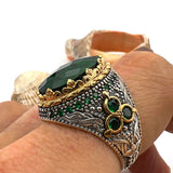 Men's Green Emerald Stone Silver Ring - TryAladdin