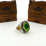 Men's Green Topaz Agate Stone Silver Ring - TryAladdin