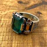 Men's Green Tourmaline Stone Silver Ring - TryAladdin