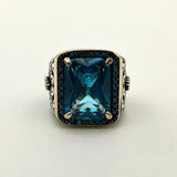 Men's Handmade Blue Aquamarine Stone Silver Ring - TryAladdin