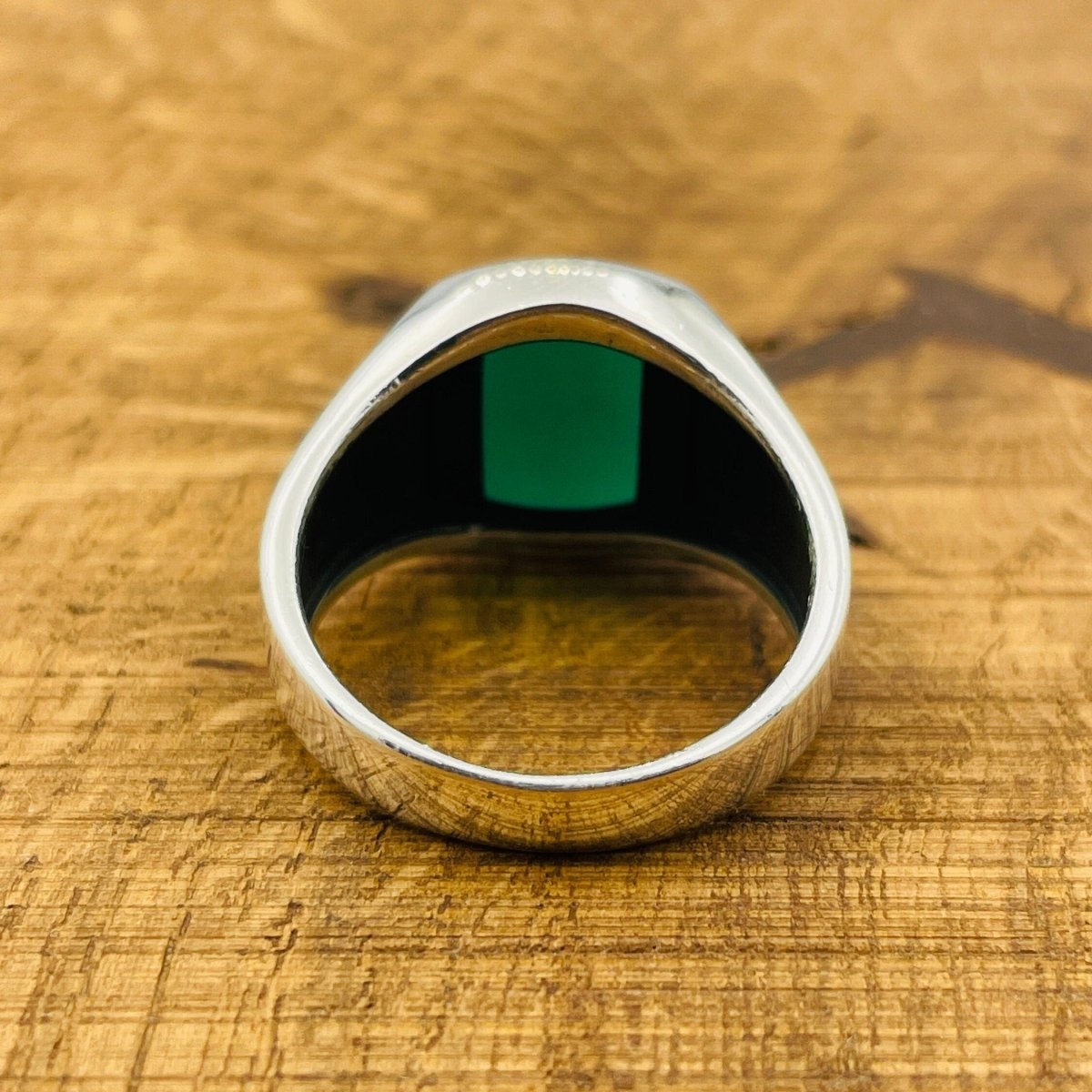 Men's Handmade Green Agate Silver Ring - TryAladdin