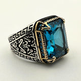 Men's Handmade Onyx - Aqua - Emerald Stone Silver Ring - TryAladdin