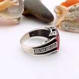 Men's Handmade Red Zircon Minimalist Silver Ring - TryAladdin