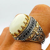 Men's Handmade Silver Ring with Cat's Eye White Stone - TryAladdin