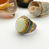 Men's Handmade Silver Ring with Cat's Eye White Stone - TryAladdin