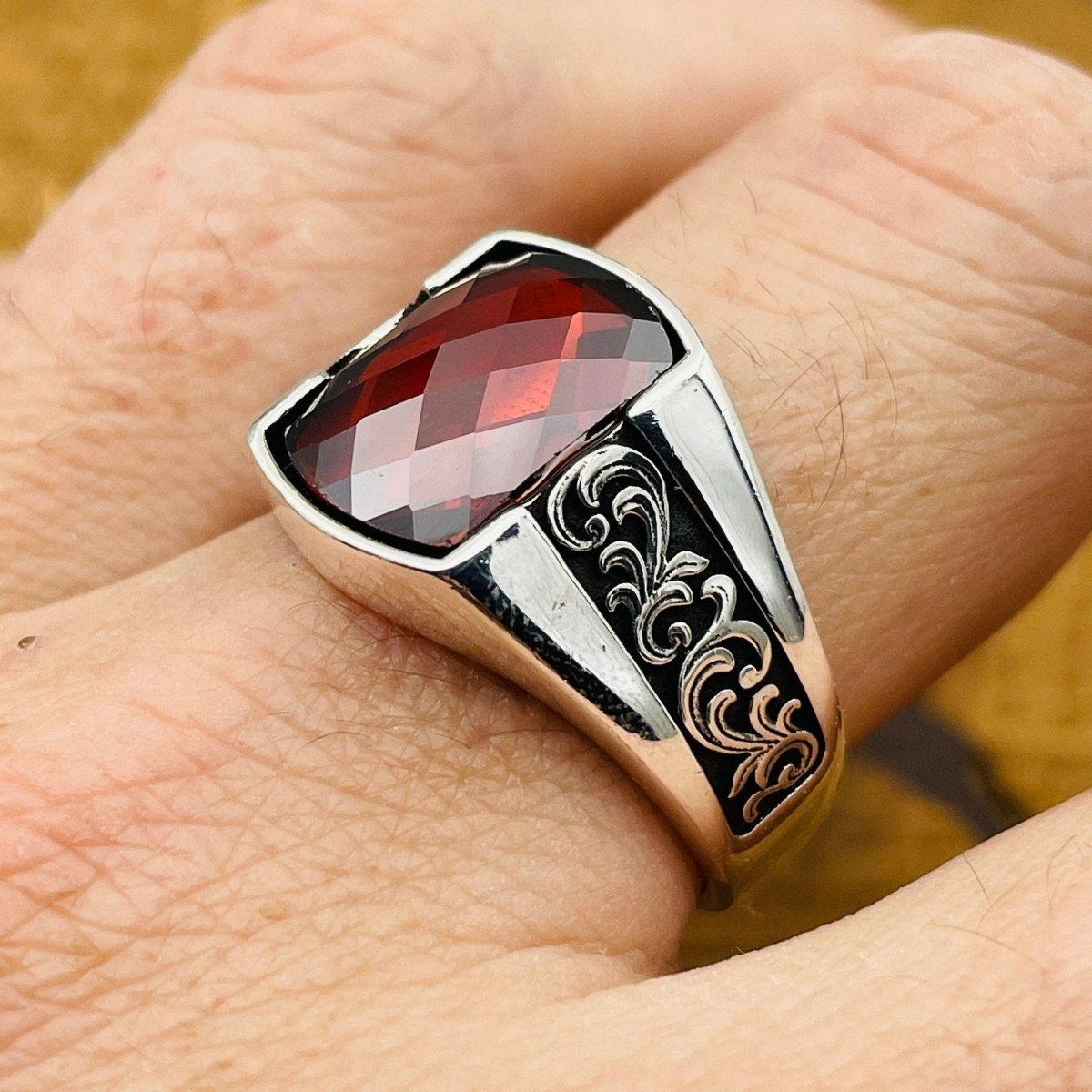 Men's Handmade Zircon Stone Silver Ring - TryAladdin