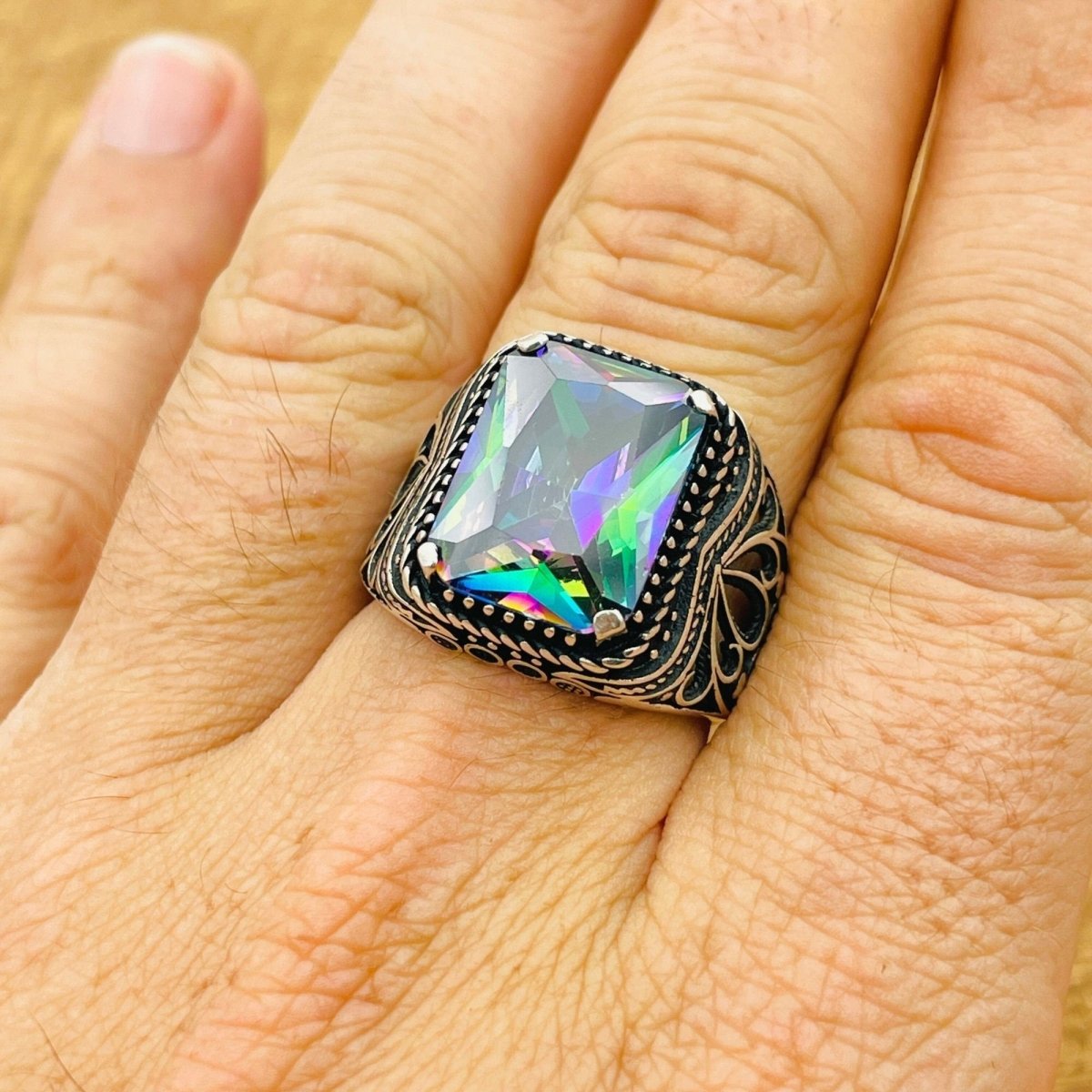 Men's Mystic Topaz Silver Ring - TryAladdin