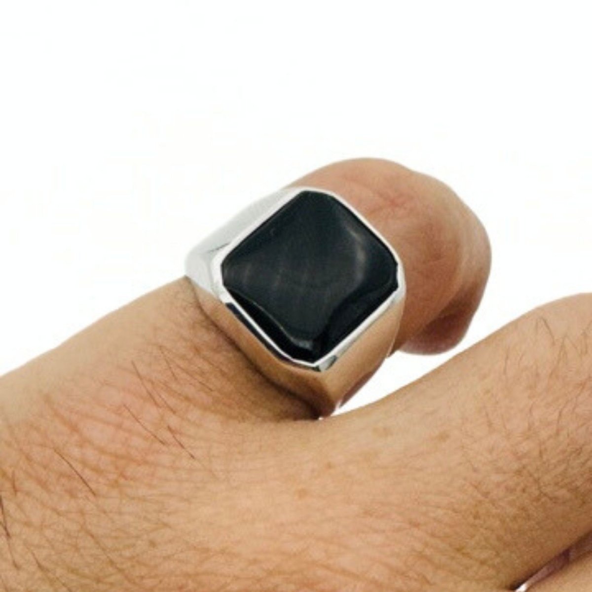 Men's Natural Black Onyx Silver Ring - TryAladdin