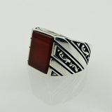 Men's Natural Green Agate Square Sterling Silver Ring - TryAladdin