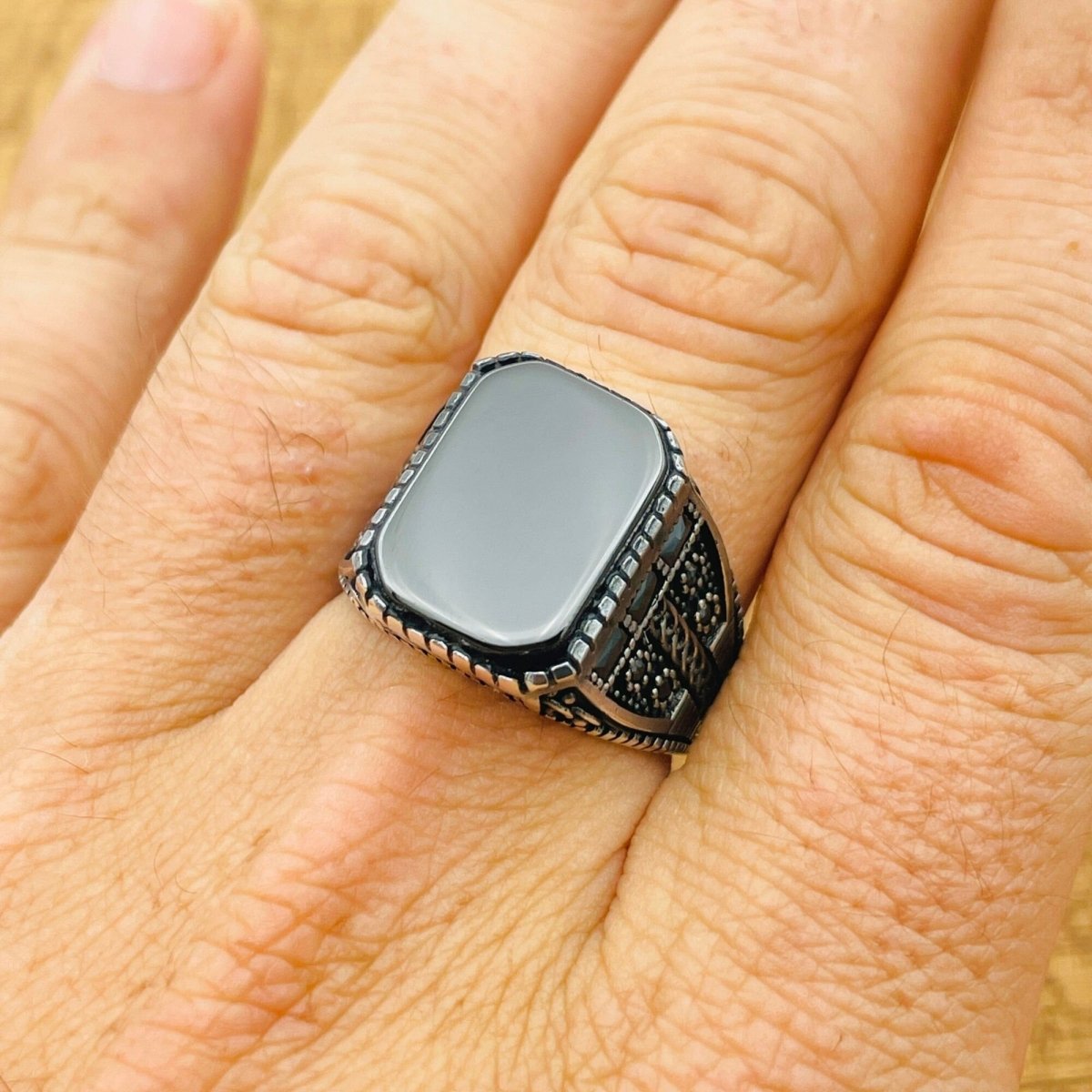 Men's Natural Stone Black Onyx Square Ring - TryAladdin