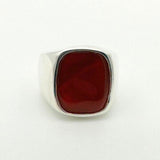 Men's Red Agate Gemstone Silver Ring - TryAladdin