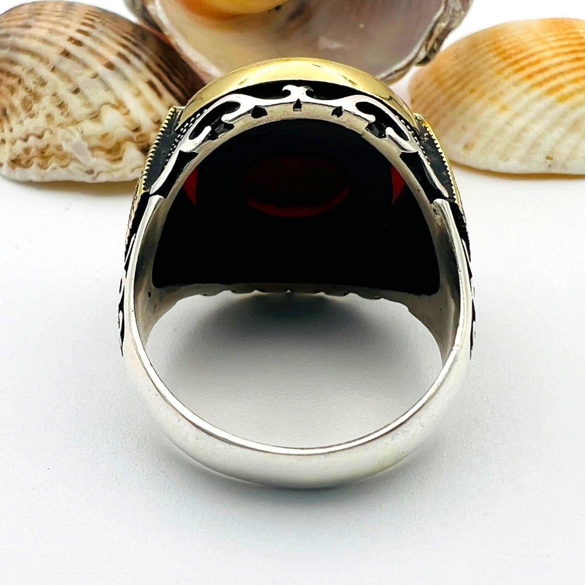 Men's Red Agate Silver Ring - TryAladdin