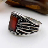 Men's Red Agate Stone Silver Ring - TryAladdin