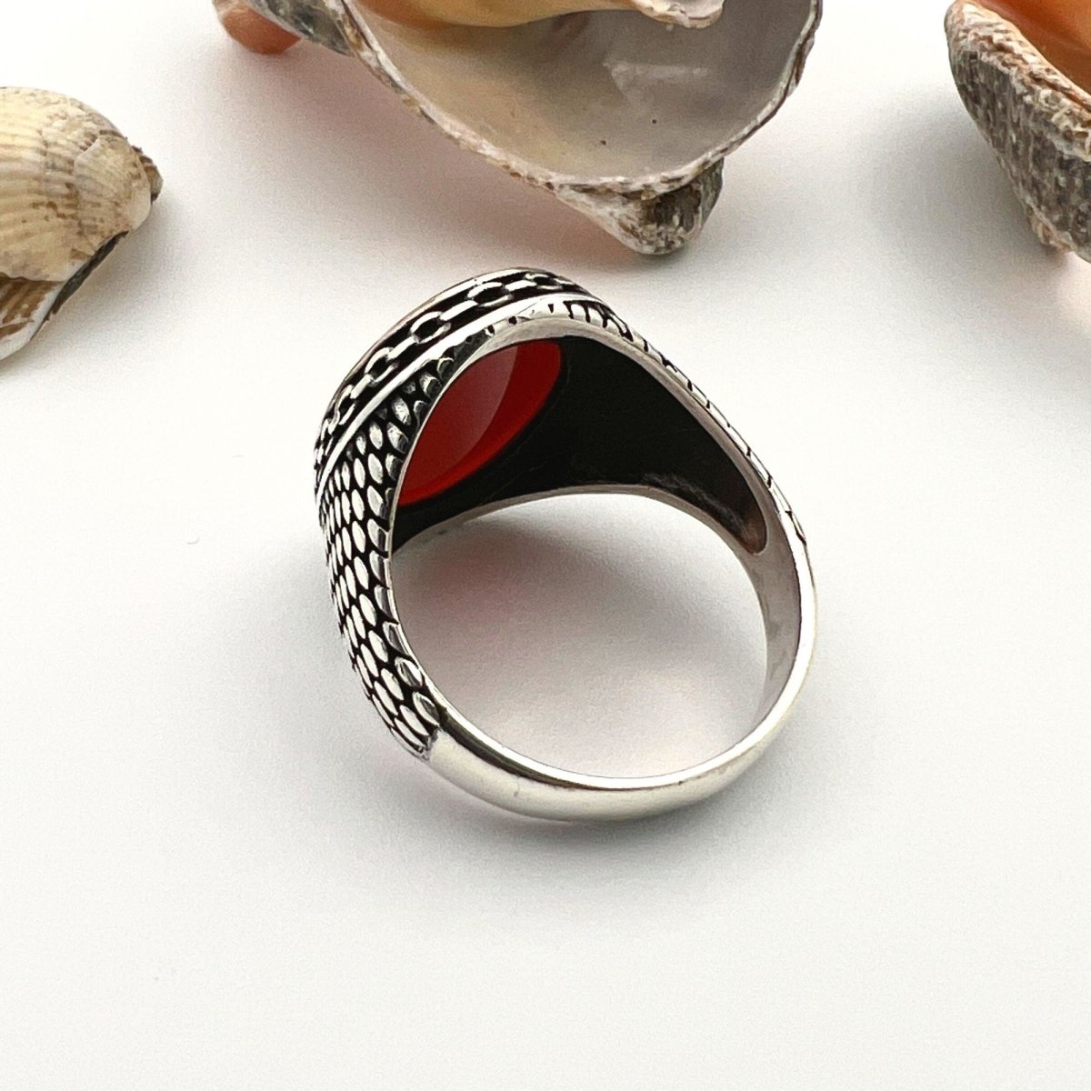 Men's Red Agate Stone Silver Ring - TryAladdin