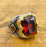 Men's Ruby Stone Silver Ring - TryAladdin