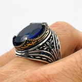 Men's Sapphire Stone Silver Ring - TryAladdin