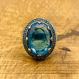 Men's Silver Ring with Blue Aquamarine Stone - TryAladdin