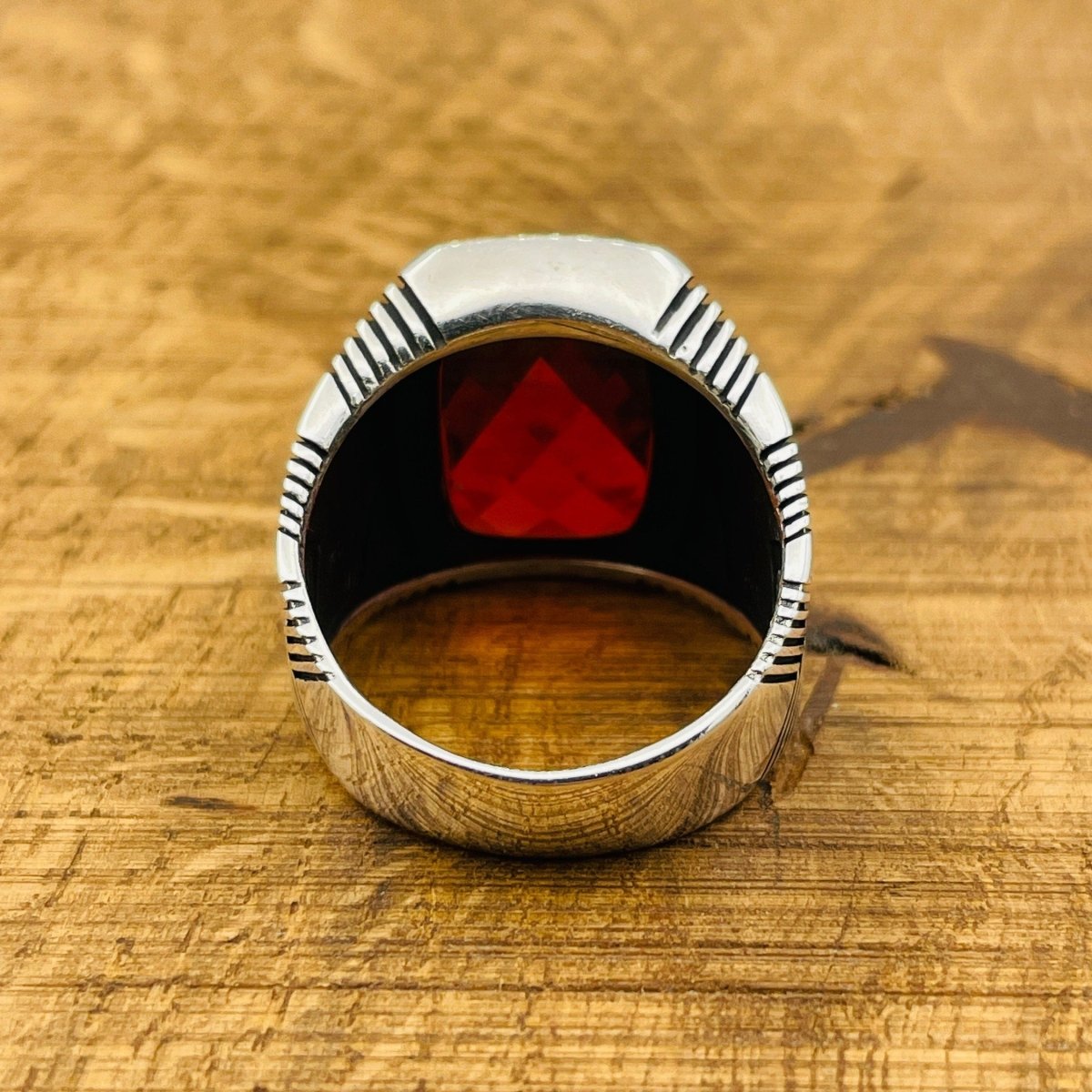 Men's Silver Ring with Red Zircon Stone - TryAladdin