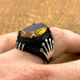 Men's Sultanite Stone Crown Detailed Silver Ring - TryAladdin