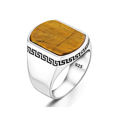 Men's Tiger Eye Stone Silver Ring - TryAladdin