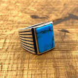 Men's Turquoise Stone Handmade Silver Ring - TryAladdin