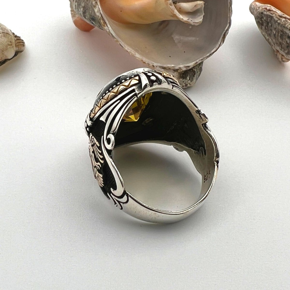 Men's Yellow Citrine Stone Silver Ring - TryAladdin