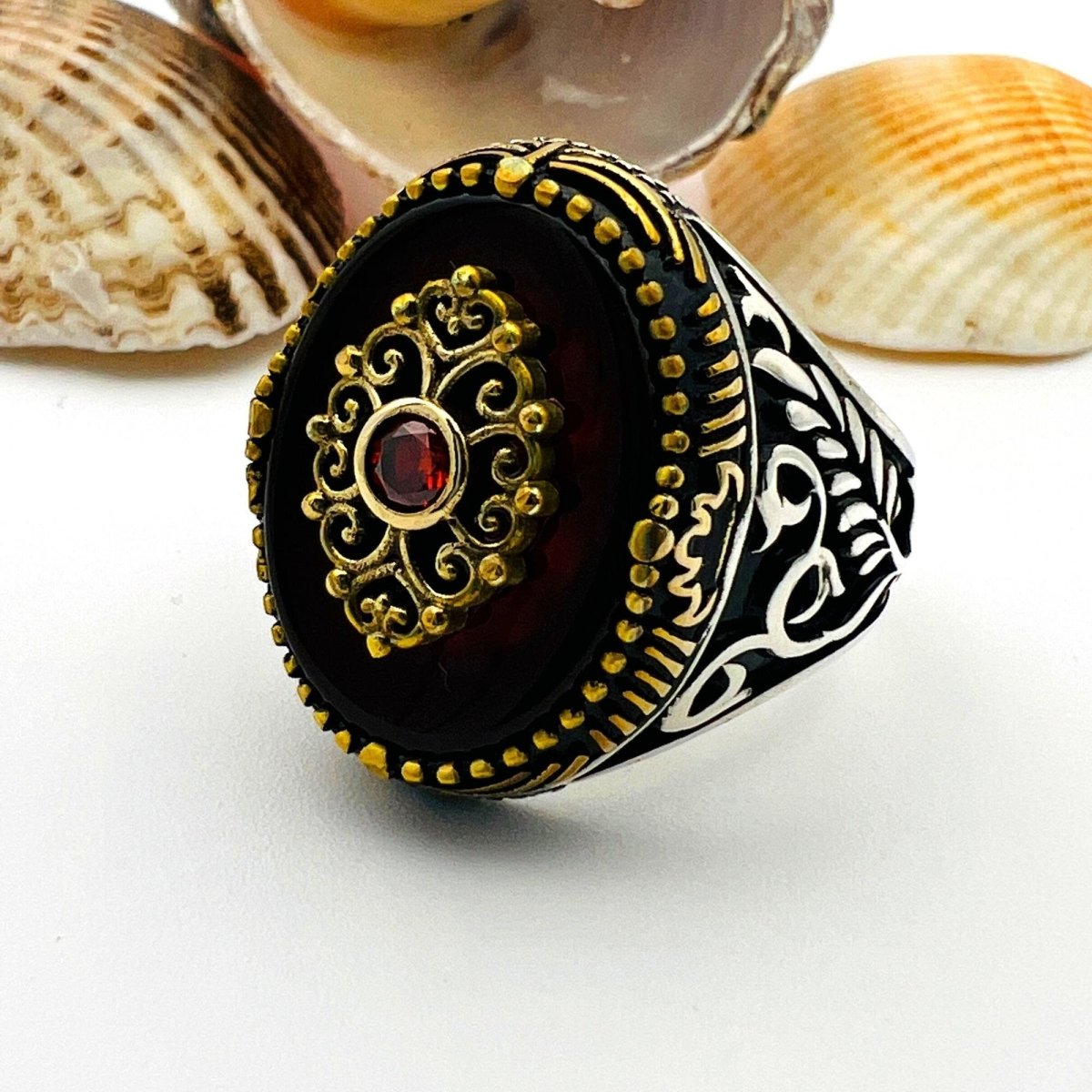 Men's Yemeni Aqeeq Stone Silver Ring - TryAladdin