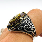 Men's Yemeni Aqeeq Stone Silver Ring - TryAladdin