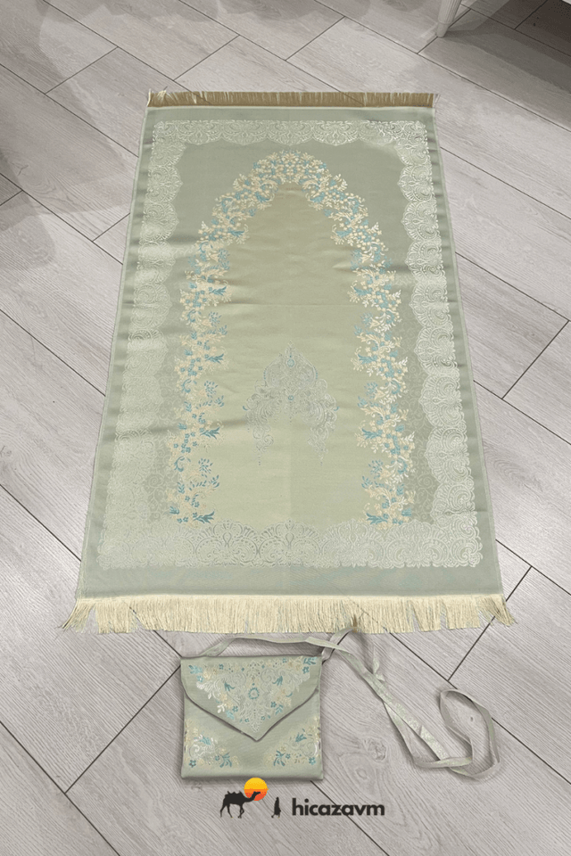 Mint Green Prayer Rug with Satin Bag - TryAladdin