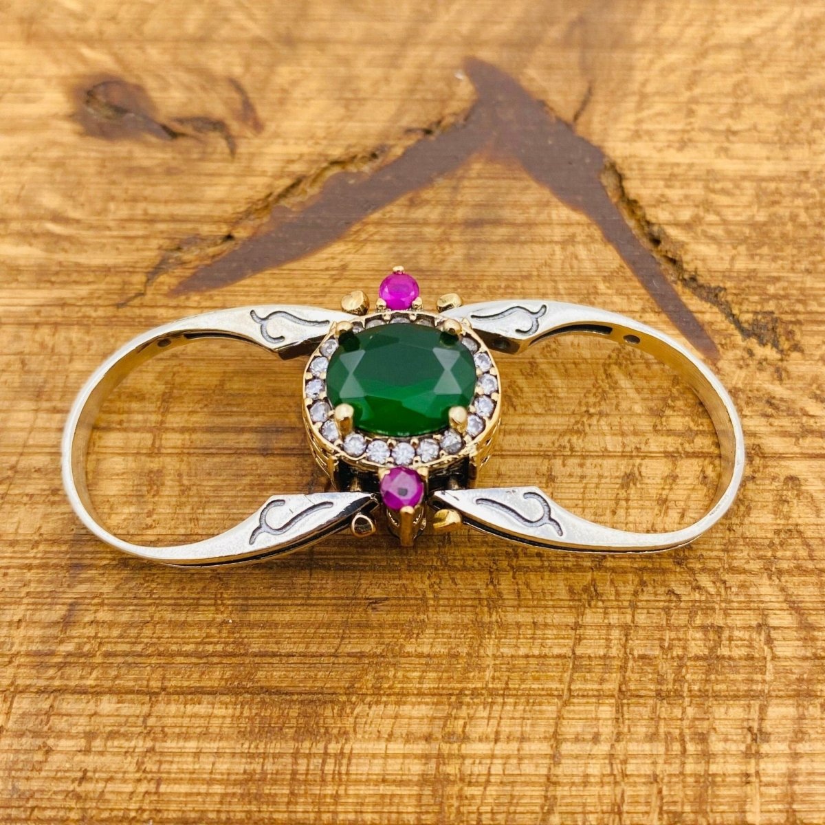 Multi Stone Ring, Emerald & Ruby Oval - TryAladdin